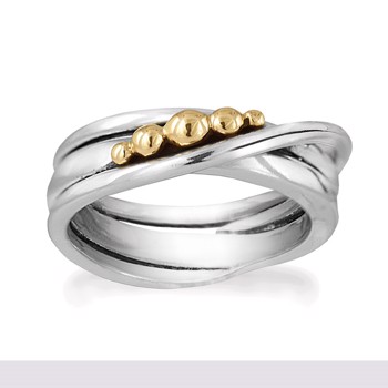 Rabinovich Golden Bubbles fingerring i sterling sølv med guldkugler
