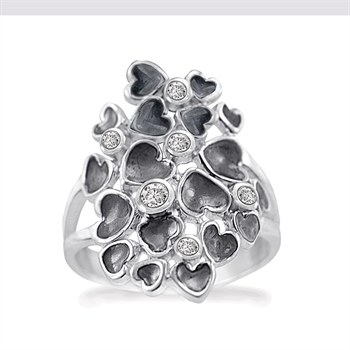 Rabinovich Random Hearts fingerring i sterling sølv med zirkonia