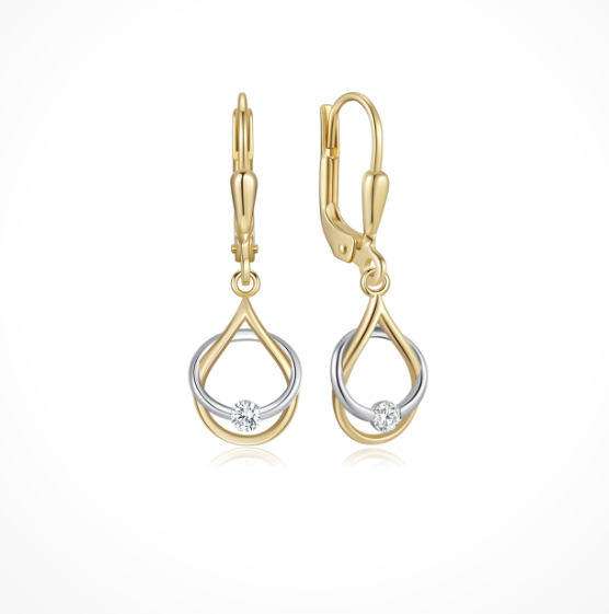 Ørehængere i 14 karat guld med gul dråbe zirkonia, 7 x 5 mm – Støvring Design
