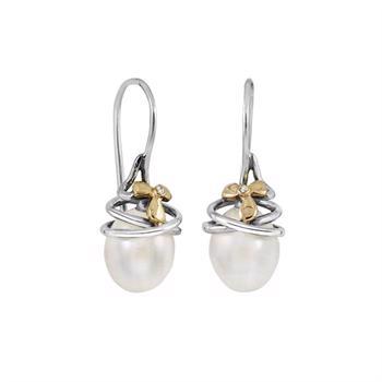 Rabinovich Golden Flower ørekroge i sterling sølv med perle og 0,005 ct diamant