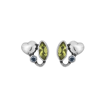 Rabinovich Tinted Heart ørestikker i sterling sølv med peridot og topas