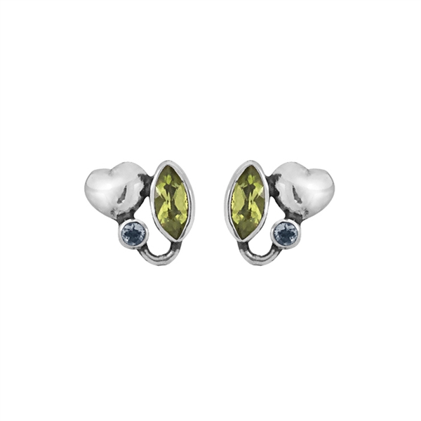 Rabinovich Sterling sølv øreringe, Tinted Heart med peridot/topas