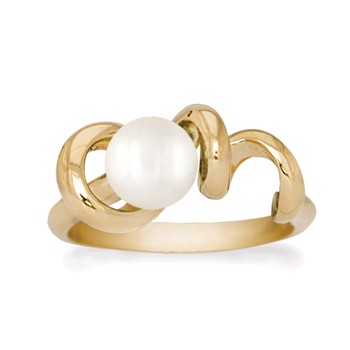 Rabinovich forgyldt sterling sølv fingerring, Soft Line med ferskvandsperle, ringmål 55