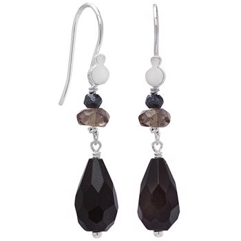 Rabinovich Sterling sølv øreringe, Design 766 med onyx/kvarts/hæmatit