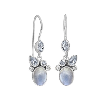 Rabinovich Blue Moon sterling sølv øreringe med Rainbow månesten, sky blue topas og zirkonia