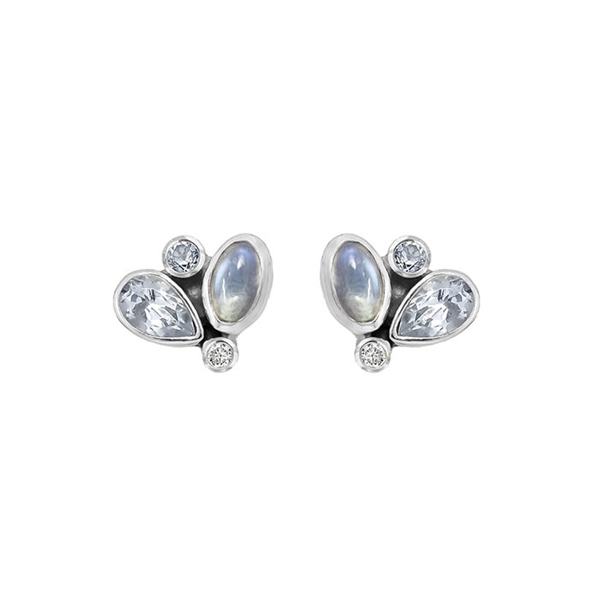 Rabinovich Blue Moon sterling sølv øreringe med Rainbow månesten, sky blue topas og zirkonia