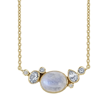 Rabinovich Blue Moon forgyldt sterling sølv collier med Rainbow månesten, sky blue topas og zirkonia