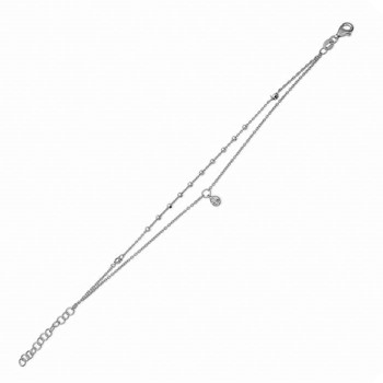 Model 81001, Dobbelt armbånd i sterling sølv med sølv perler og zirkonia 16 - 19 cmi sterling sølv