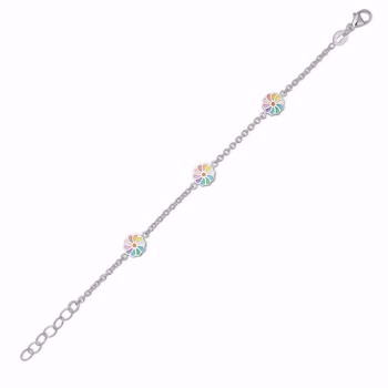 Sødt armbånd i sterling sølv med emaljebelagte blomster