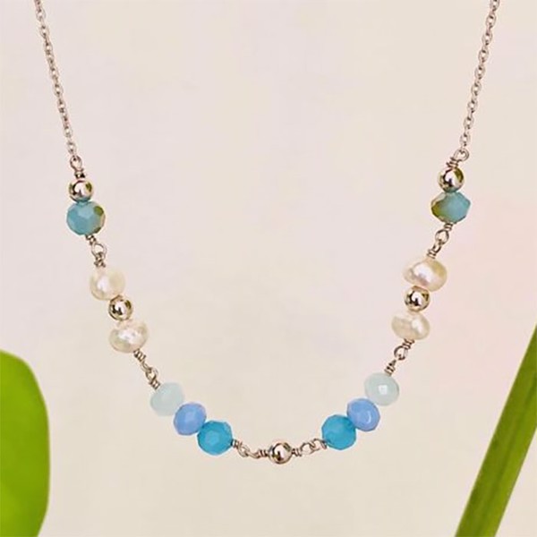 Seville halskæde i sterling sølv med blå sten og perler