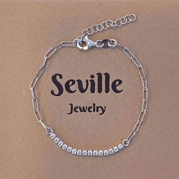 Armbånd med aflange led og hvide zirkonia i sterling sølv fra Seville