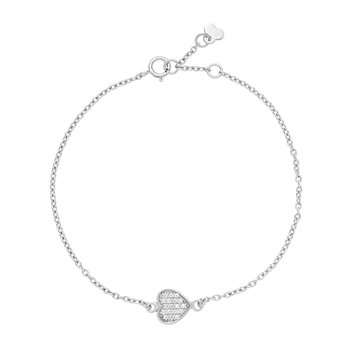 Armbånd med hjerte i sterling sølv med zirkonia, 18 cm – Lund Copenhagen
