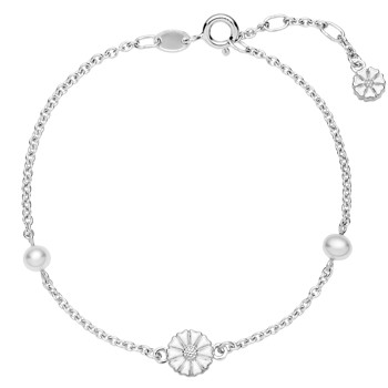 Armbånd med marguerit i sterling sølv med ferskvandsperler – Lund Copenhagen