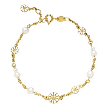 Armbånd med marguerit i forgyldt sterling sølv med ferskvandsperler – Lund Copenhagen