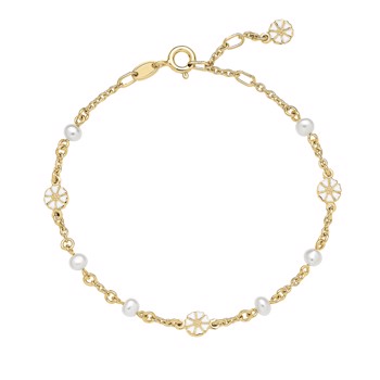 Armbånd med marguerit i forgyldt sterling sølv med ferskvandsperler, 19 cm – Lund Copenhagen