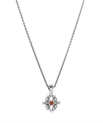 Halskæde i oxideret sterling sølv med granat, 48 cm – Lund Copenhagen