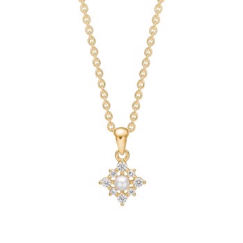 Collier med stjerne i forgyldt sterling sølv med ferskvandsperler, 45+3 cm – Lund Copenhagen
