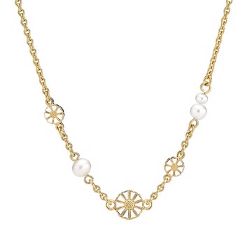 Collier med marguerit i forgyldt sterling sølv med ferskvandsperler – Lund Copenhagen
