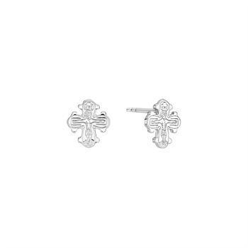 Ørestikker med kors i sterling sølv, 9x8 mm – Lund Copenhagen