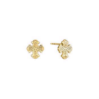 Ørestikker med kors i forgyldt sterling sølv, 9x8 mm – Lund Copenhagen