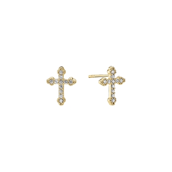 Ørestikker med kors i forgyldt sterling sølv med zirkonia, 13x10 mm – Lund Copenhagen