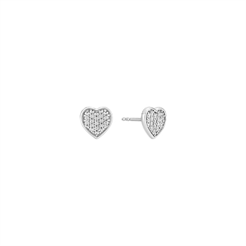 Ørestikker med hjerte i sterling sølv med zirkonia, 8x8 mm – Lund Copenhagen