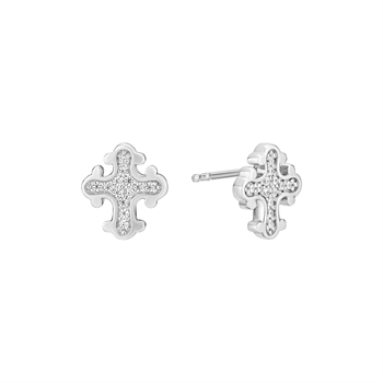 Ørestikker med kors i sterling sølv med zirkonia, 10x9 mm – Lund Copenhagen