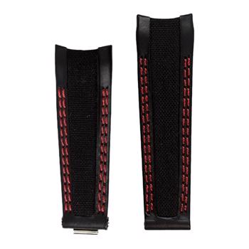 Sort læder urrem i Cordura fiber baseret stof, m. røde syninger, 20 mm – urrem fra Houmann
