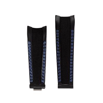 Sort læder urrem i Cordura fiber baseret stof, m. blå syninger, 20 mm – urrem fra Houmann