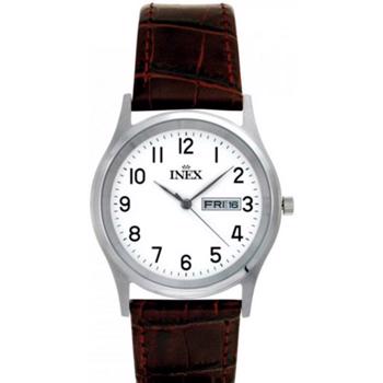 INEX Classic herreur i rustfri stål med brun læderrem – A12124-1S0A