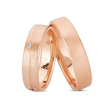 Sparkling Leaf Vielsesringe i 14 karat Rosa guld med 4 stk Diamanter Wesselton / VS