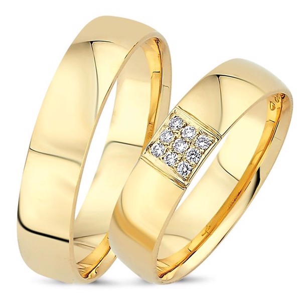 Love 14 karat guld Vielsesringe med 0,09 ct diamanter Wesselton VS i flot brillant slib