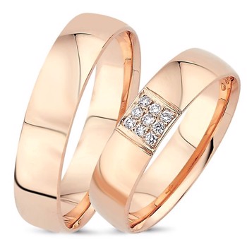 Love 14 karat rosa guld Vielsesringe med 0,09 ct diamanter Wesselton VS i flot brillant slib