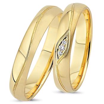 Nuran True Love 8 karat gult guld Vielsesringe med 0,04 ct diamanter wesselton si