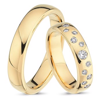 Love Stjernedrys gult guld Vielsesringe med 11 stk diamanter Wesselton VS