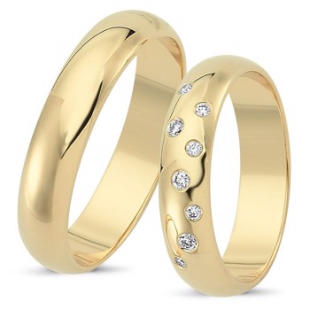 Love Stjernedrys gult guld Vielsesringe med 8 stk diamanter Wesselton VS
