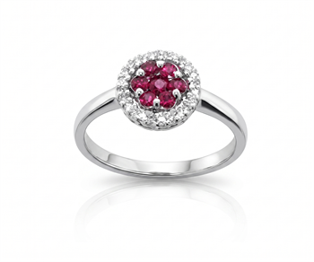 Margherita ring med 0,30 ct rubiner &  0,14 ct brillant i 18 kt hvidguld