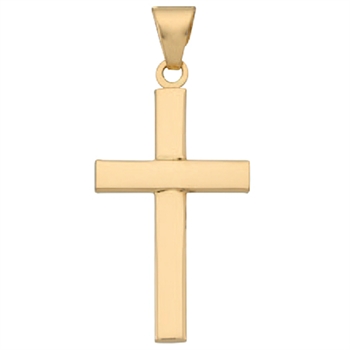 Bredt stolpe kors fra BNH i blank 14 kt guld, Lille – 13 x 21 mm