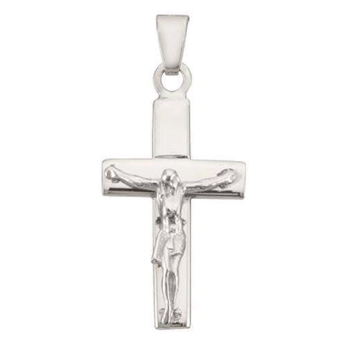 Bredt stolpe kors med Jesus fra BNH i blank sterling sølv, Lille - 13 x 21 mm