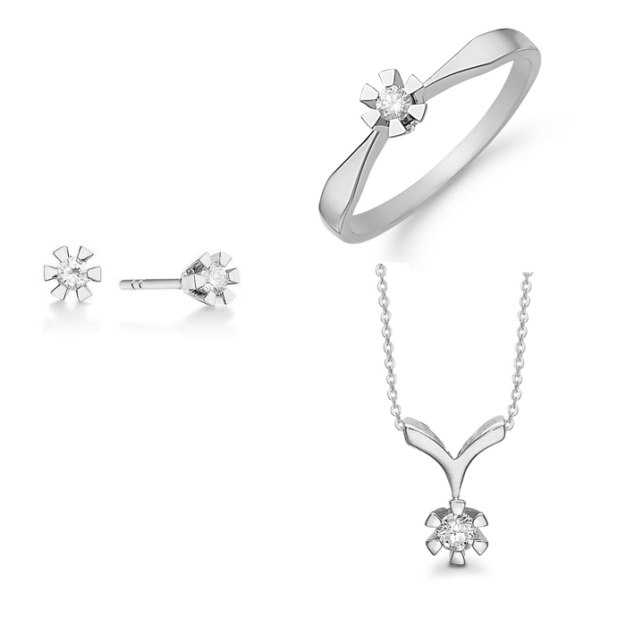 Model 446499-449499-448499, Eternity 6 grab smykkesæt, 3,5 til 14 mm Aagaard 14 kt hvidguld med 4 x 0,05 - 1,00 ct Diamanter