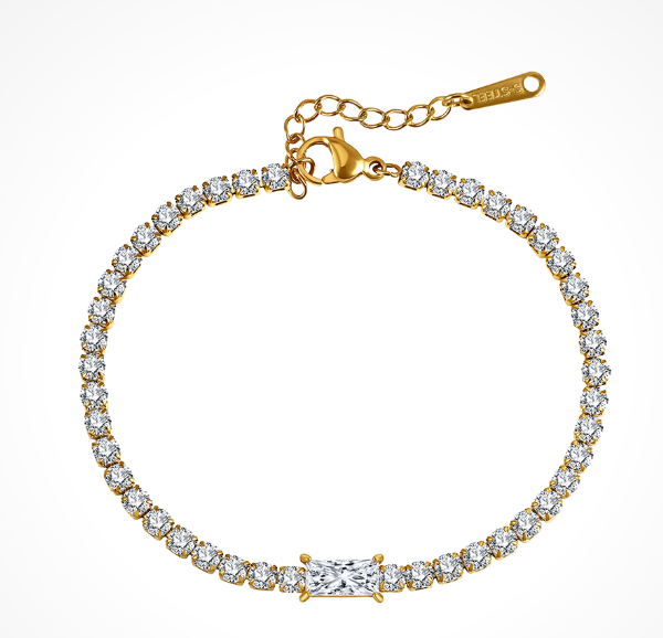 Armbånd i forgyldt sølv med zirkonia, 11 x 13 mm – Støvring Design