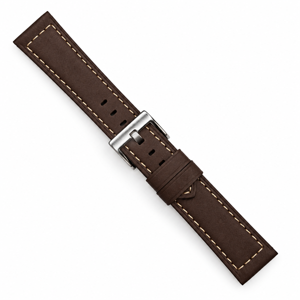 Marina brun nubuck urrem med hvide syninger fra Fluco, 20-24 mm