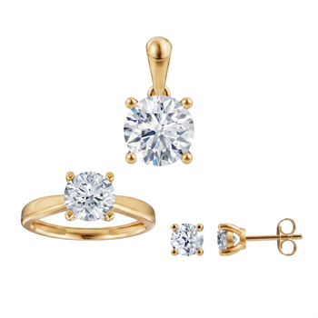 Luxury Solitaire smykkesæt, med i alt 3,00 ct Labgrown diamant i 14 kt guld