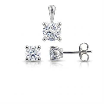Luxury Solitaire smykkesæt, med i alt 1,00 ct Labgrown diamant i 14 kt hvidguld