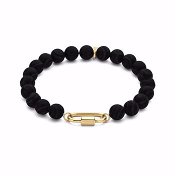 CO88 Guld & Sølv Design armbånd i sort agat med guldfarvet lås