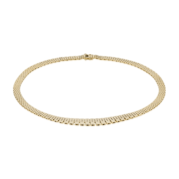 Murstens collier bredde 7 rækker (11,5 mm) i forløb, længde 42 cm i 14 karat massivt guld