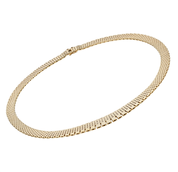 Murstens collier bredde 9 rækker (13,5 mm) i forløb, længde 42 cm i 14 karat massivt guld