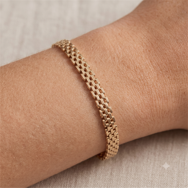 Murstens armbånd bredde 5 rækker (5,0 mm), længde 18½ cm i 14 karat massivt guld