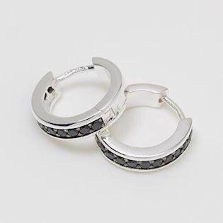 Sølv creol øreringe med sorte zirkonia Ø 15 mm og 3,7 mm bredde