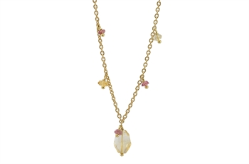 Rabinovich Tinted Heart collier i forgyldt sterling sølv med citrin og pink turmalin